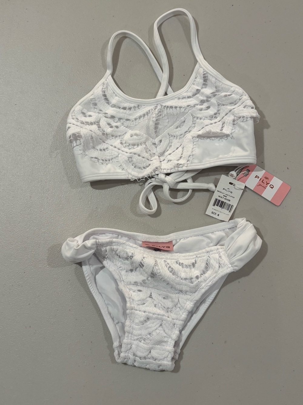 Pilyq White Lace Crochet Bandeau Bikini Set